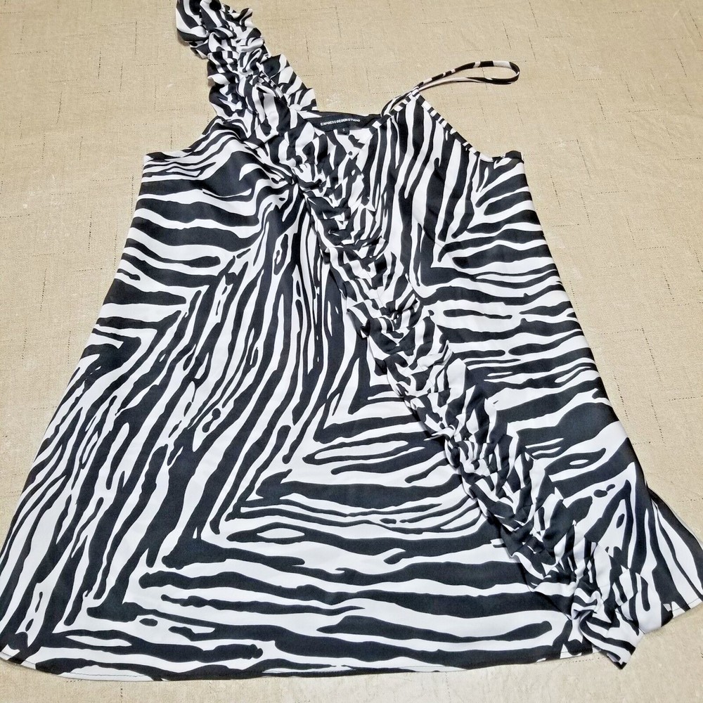 Women's Zebra Print Tank Top Express Design Studio Black White Size Small